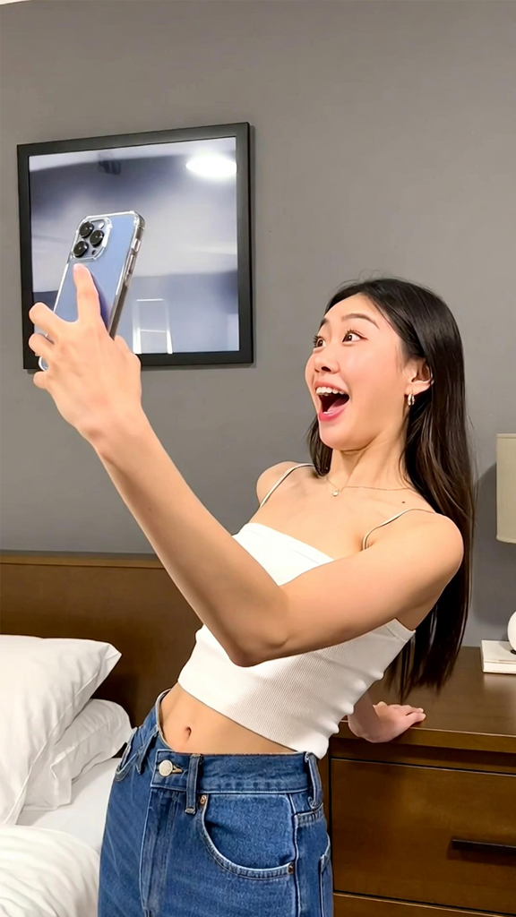 Person using TryOn Mirror app